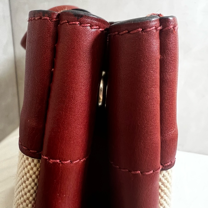 Hermès 皮革帆布手提包-18