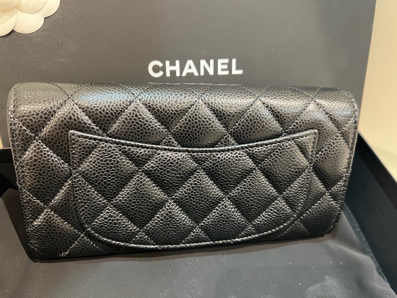 全新✨香奈兒Coco 荔枝牛皮掀蓋長夾（黑色/金釦）-3