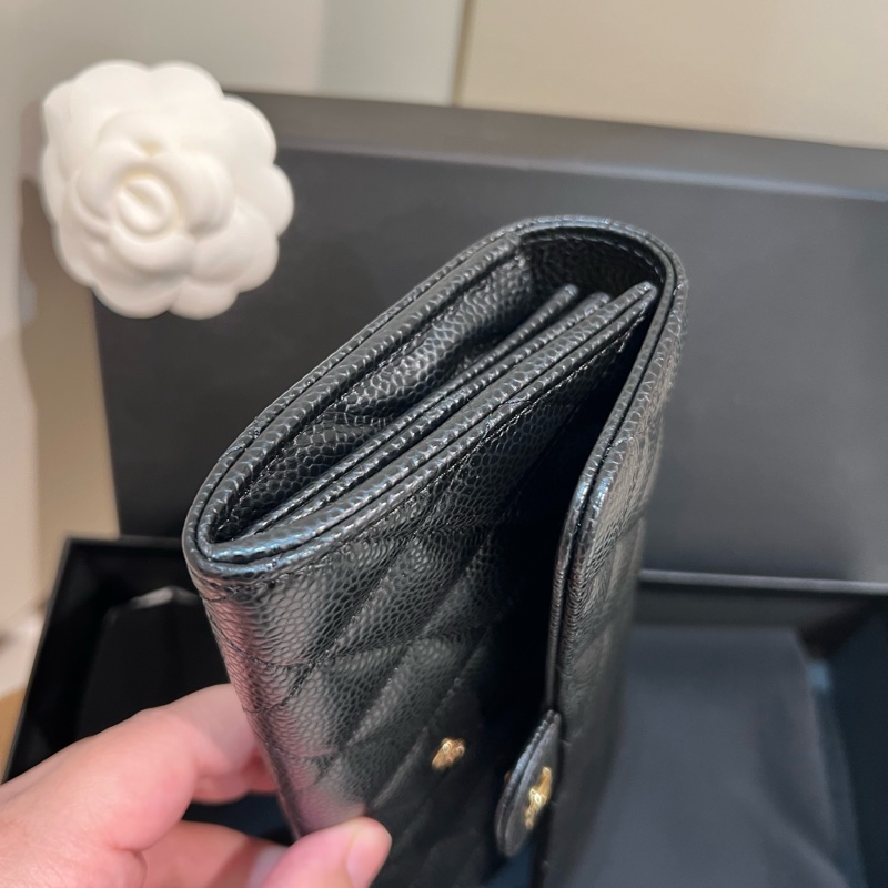 全新✨香奈兒Coco 荔枝牛皮掀蓋長夾（黑色/金釦）-7