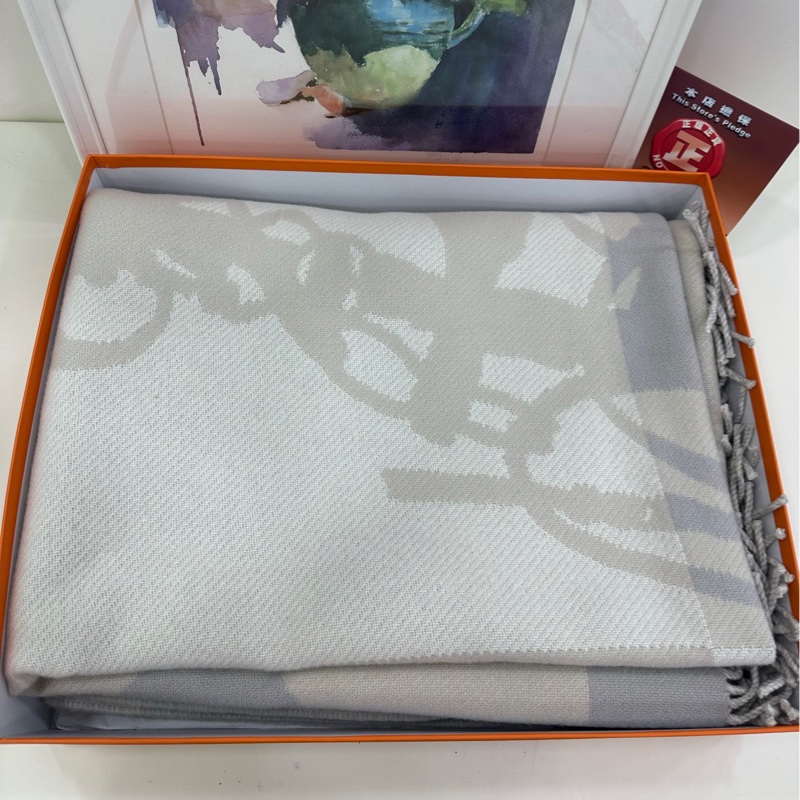 Hermes 愛馬仕盛裝馬鞍羊毛毯135×170cm 閒置未使用-0