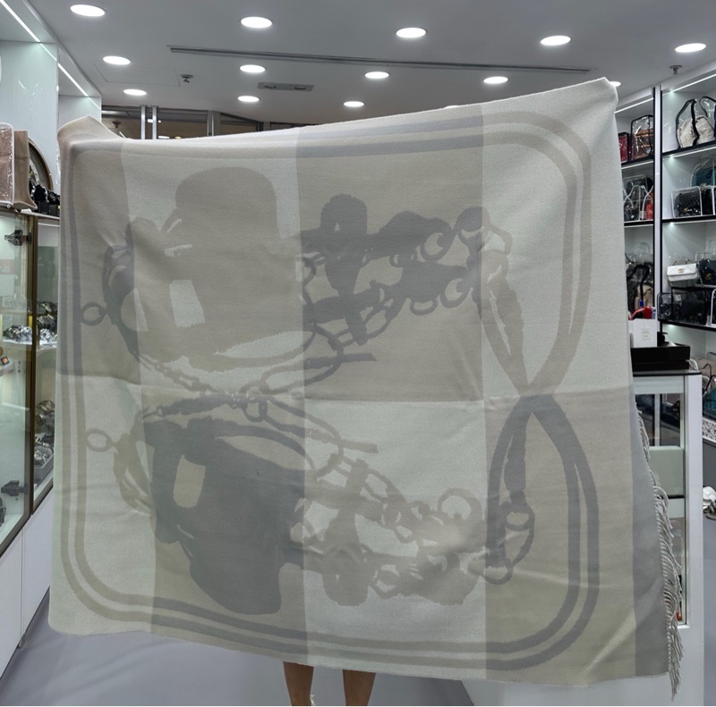 Hermes 愛馬仕盛裝馬鞍羊毛毯135×170cm 閒置未使用-6