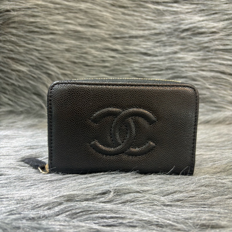 CHANEL AP4658 雙C LOGO 黑色荔枝皮 零錢包 短夾 皮夾 錢包 信用卡包 卡夾-0