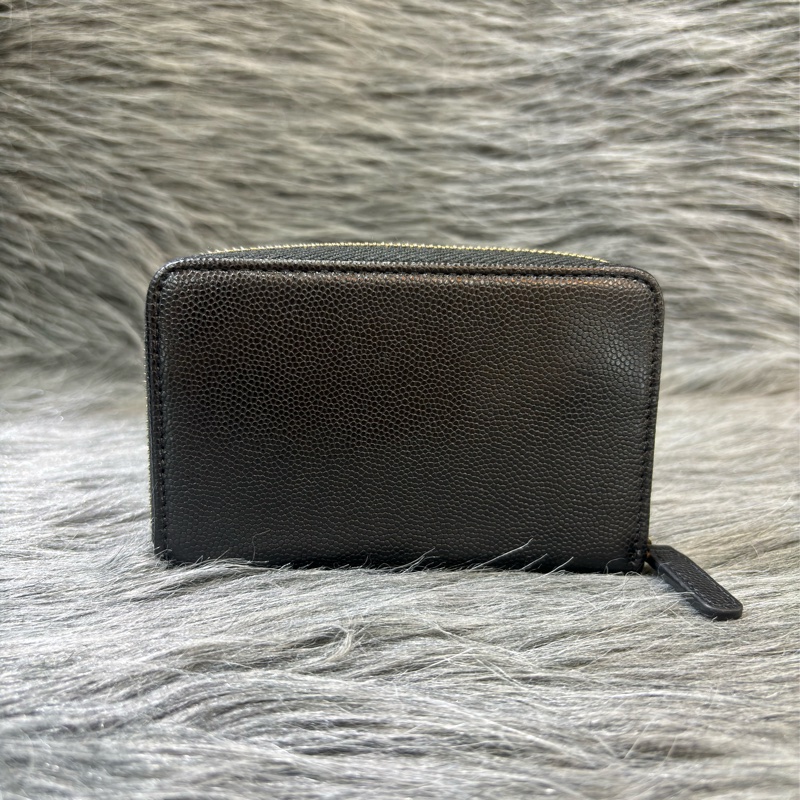 CHANEL AP4658 雙C LOGO 黑色荔枝皮 零錢包 短夾 皮夾 錢包 信用卡包 卡夾-1