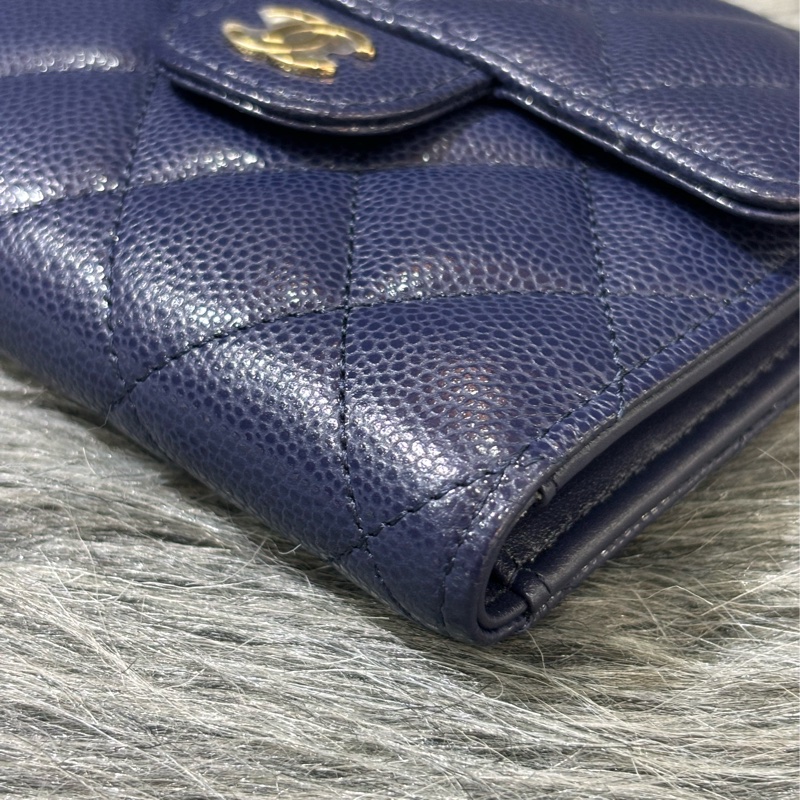 CHANEL AP0231 COCO 閃電紫色荔枝皮金釦 零錢包 短夾 皮夾 錢包 信用夾-8