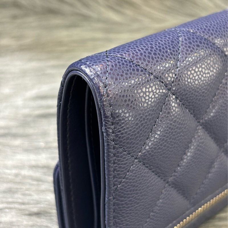 CHANEL AP0231 COCO 閃電紫色荔枝皮金釦 零錢包 短夾 皮夾 錢包 信用夾-9