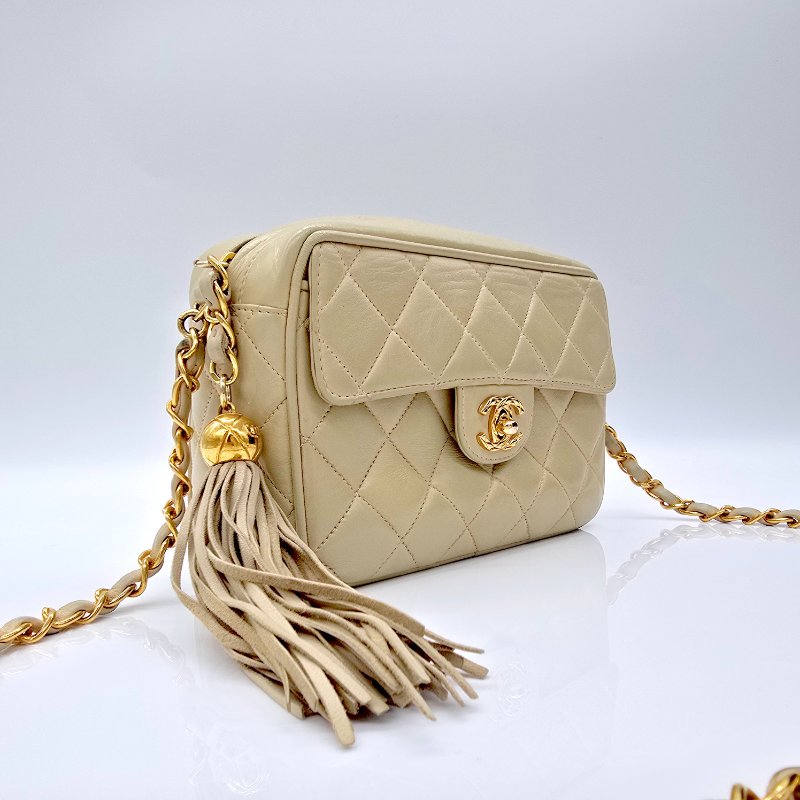 【中古美品♥️1992 年】CHANEL 香奈兒 VINTAGE 奶油黃 羊皮 Au750鍍金鏈條 相機包-3