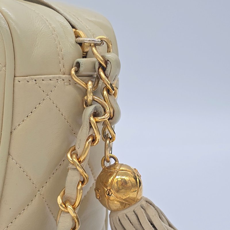 【中古美品♥️1992 年】CHANEL 香奈兒 VINTAGE 奶油黃 羊皮 Au750鍍金鏈條 相機包-7