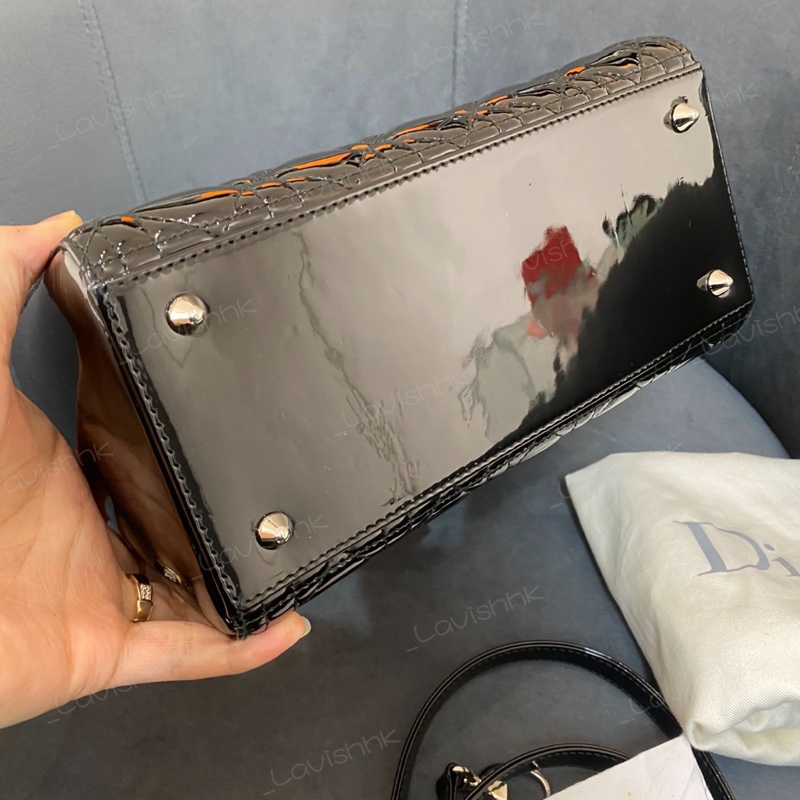 Dior 黑銀 漆皮五格戴妃包-6