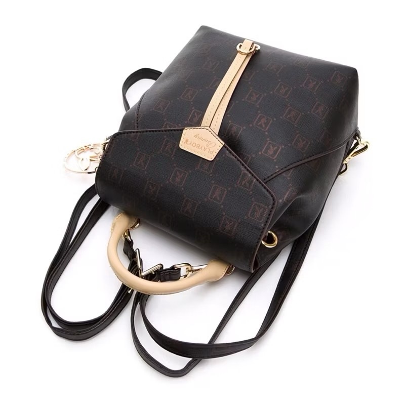 愛買物PLAYBOY青春世代x翻玩老花 N-Natty系列 後背包 女包 手提包 肩背包 多背法 百搭 黑金色 時尚包包-2