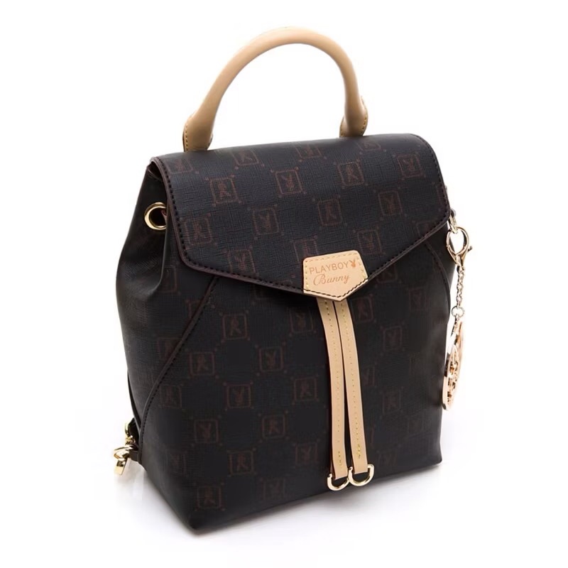 愛買物PLAYBOY青春世代x翻玩老花 N-Natty系列 後背包 女包 手提包 肩背包 多背法 百搭 黑金色 時尚包包-6