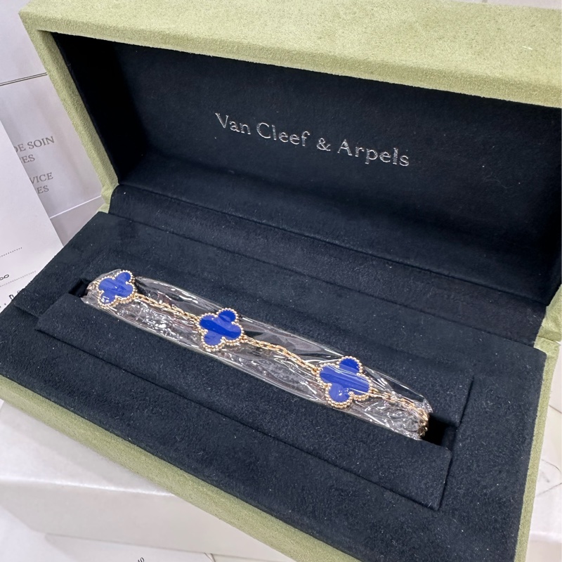 VCA梵克雅寶Alhambra四葉幸運系列18K黃金藍瑪瑙四葉草五花手鍊25年7月全新 全套有購證-2