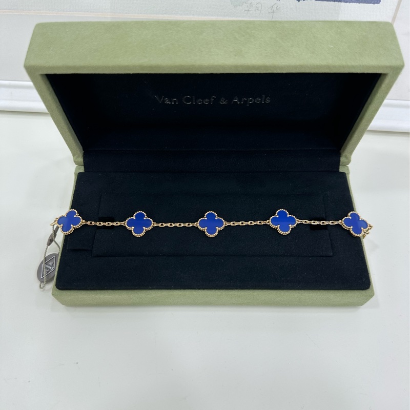 VCA梵克雅寶Alhambra四葉幸運系列18K黃金藍瑪瑙四葉草五花手鍊25年7月全新 全套有購證-7