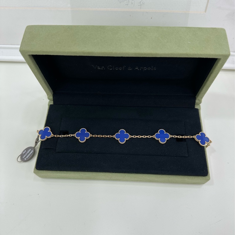 VCA梵克雅寶Alhambra四葉幸運系列18K黃金藍瑪瑙四葉草五花手鍊25年7月全新 全套有購證-8