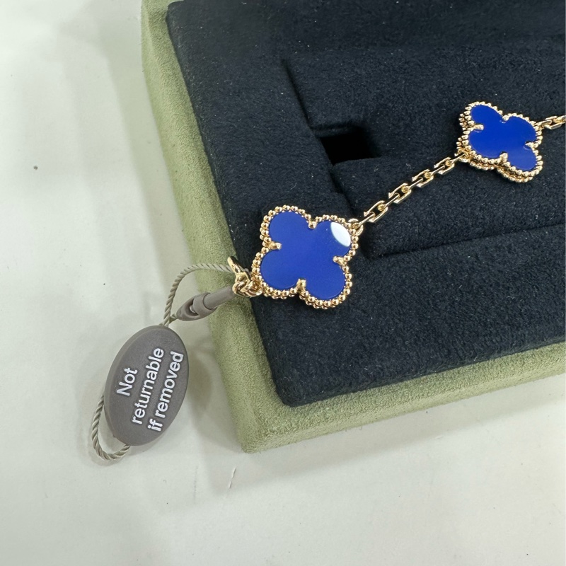 VCA梵克雅寶Alhambra四葉幸運系列18K黃金藍瑪瑙四葉草五花手鍊25年7月全新 全套有購證-9