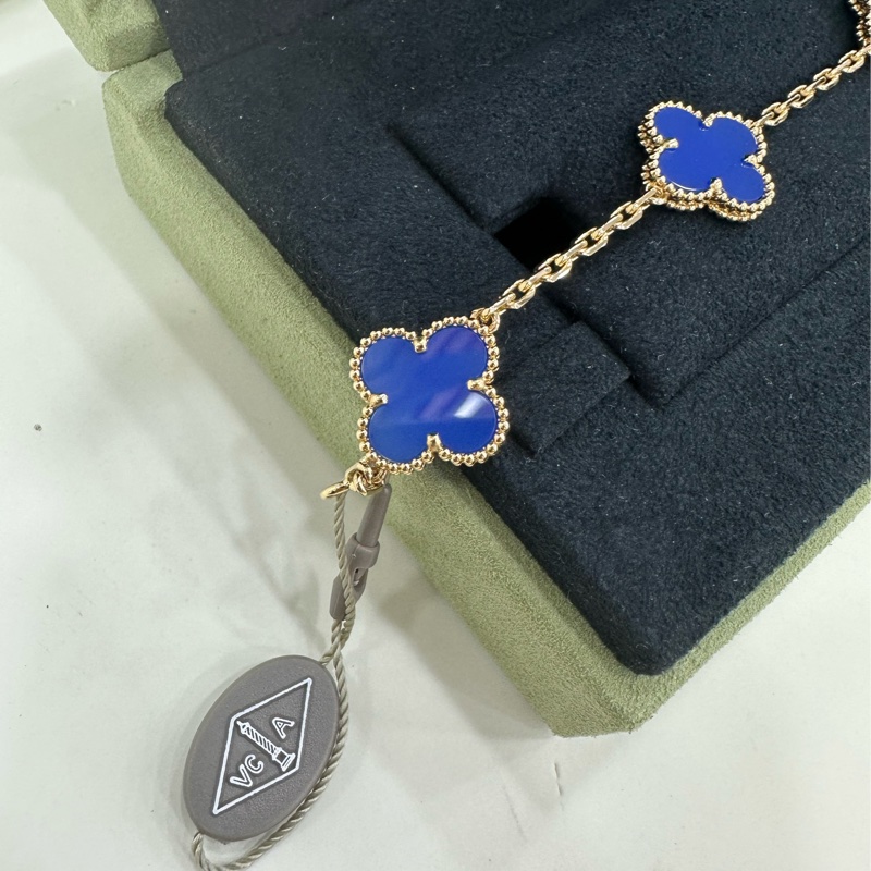 VCA梵克雅寶Alhambra四葉幸運系列18K黃金藍瑪瑙四葉草五花手鍊25年7月全新 全套有購證-10