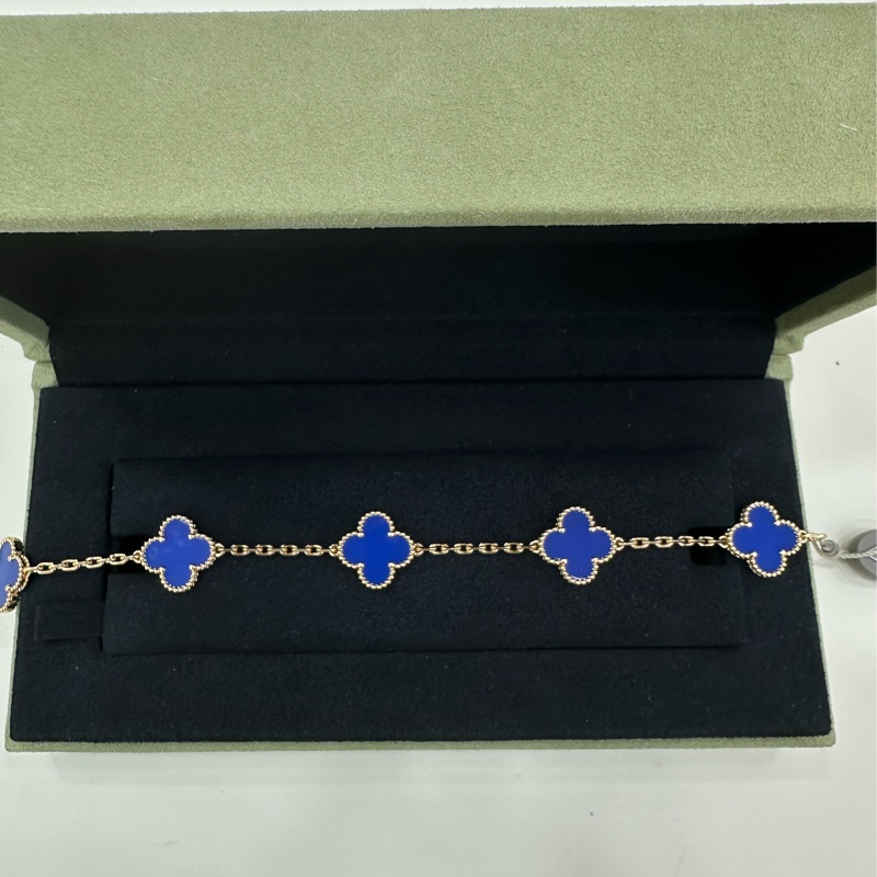 VCA梵克雅寶Alhambra四葉幸運系列18K黃金藍瑪瑙四葉草五花手鍊25年7月全新 全套有購證-12