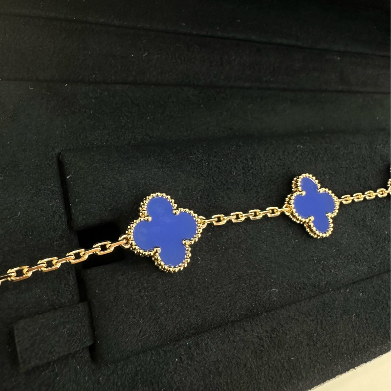 VCA梵克雅寶Alhambra四葉幸運系列18K黃金藍瑪瑙四葉草五花手鍊25年7月全新 全套有購證-13
