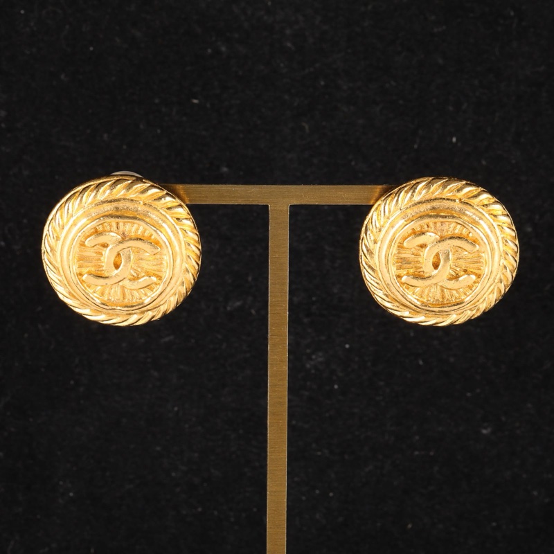 CHANEL(香奈兒)  合金 中古 金色雙C 麥穗耳夾-0