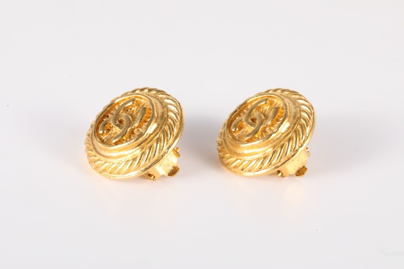 CHANEL(香奈兒)  合金 中古 金色雙C 麥穗耳夾-1
