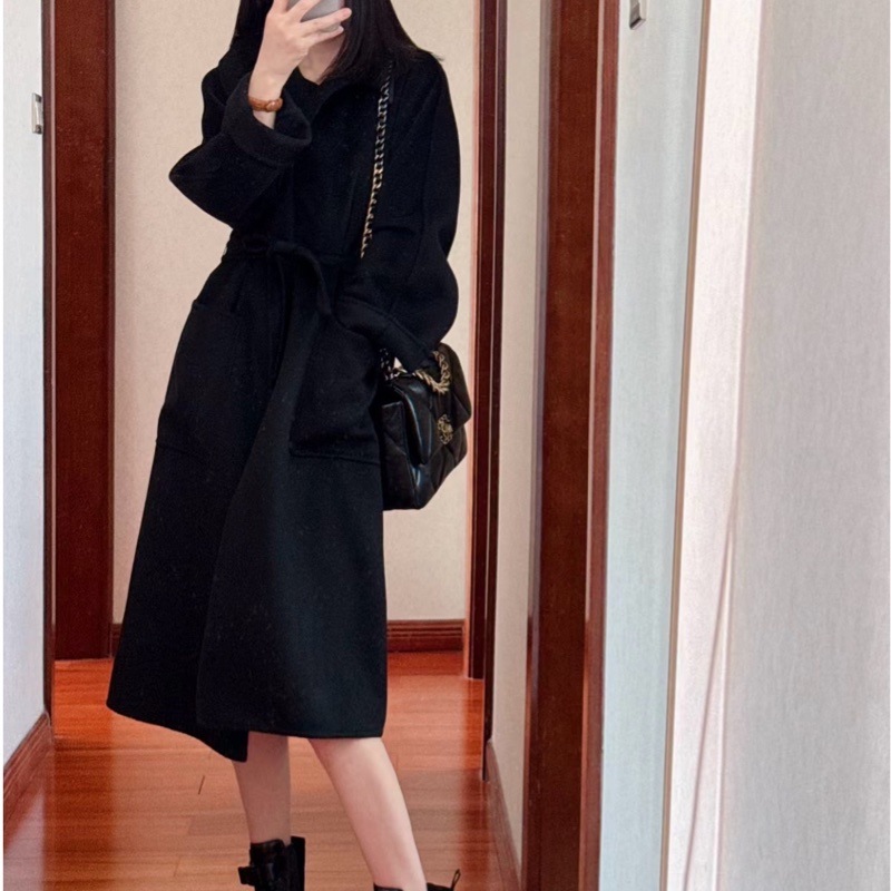 促銷品 Max Mara -Lilia 100%羊絨 水波紋大衣 黑色-4