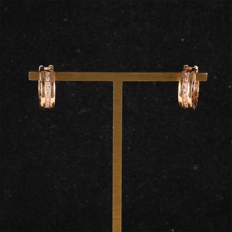 BVLGARI(寶格麗)  18K玫瑰金 鑽石 玫瑰金 B.ZERO1 鑲鑽 彈簧耳釘 18K-0