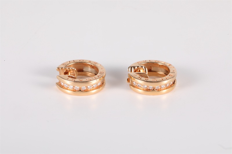 BVLGARI(寶格麗)  18K玫瑰金 鑽石 玫瑰金 B.ZERO1 鑲鑽 彈簧耳釘 18K-1