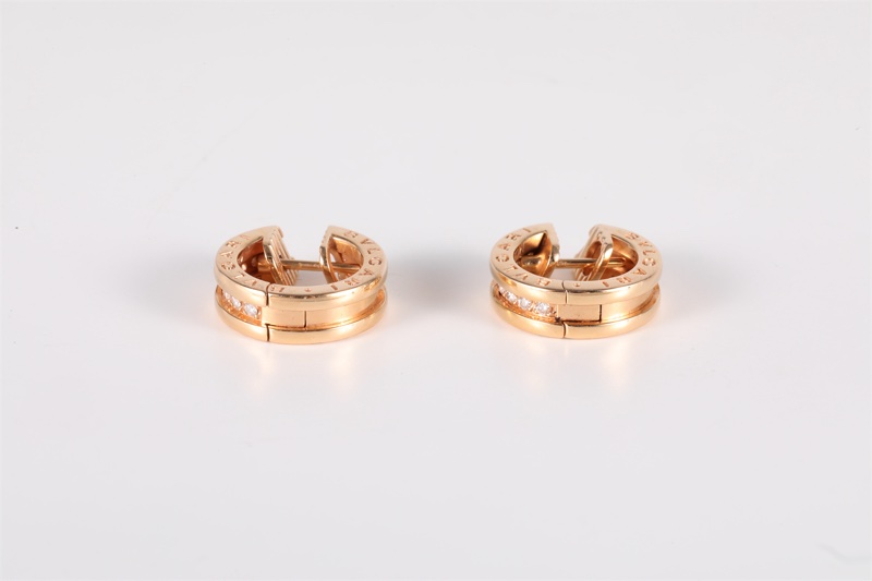 BVLGARI(寶格麗)  18K玫瑰金 鑽石 玫瑰金 B.ZERO1 鑲鑽 彈簧耳釘 18K-2