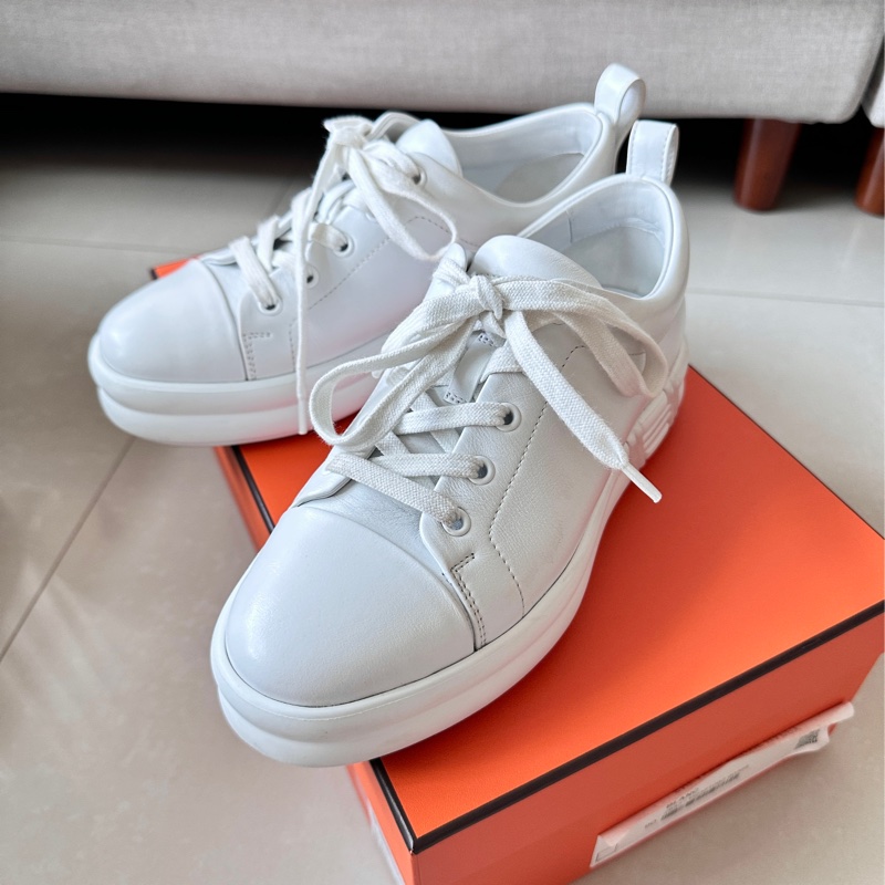HERMÈS 愛馬仕 Happy 厚底增高 小白鞋(36.5)-1