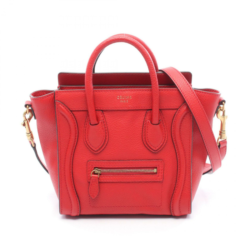 CELINE Luggage Nano Shopper 單肩包 手提包 168243 皮革 紅色 二手 女款-0