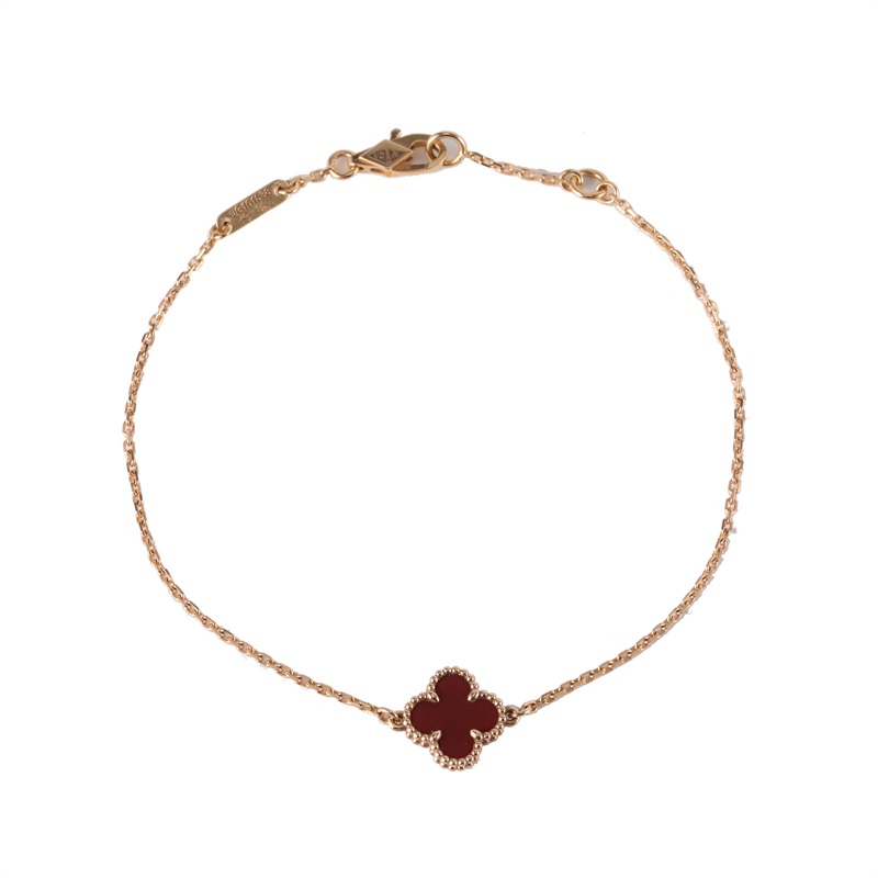 VAN CLEEF&ARPELS(梵克雅寶) Sweet Alhambra 小號單花手鏈 新扣 18K玫瑰金/紅玉髓 S-M碼 玫瑰金-5