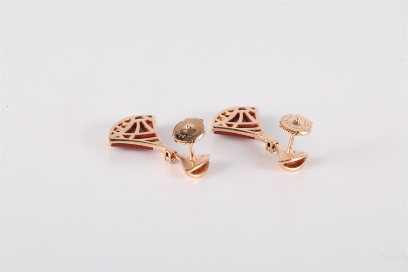 BVLGARI(寶格麗) DIVAS’DREAM 18k 鑲鑽 紅玉髓 扇子耳環 18K玫瑰金/鑽石/紅玉髓 玫瑰金-4