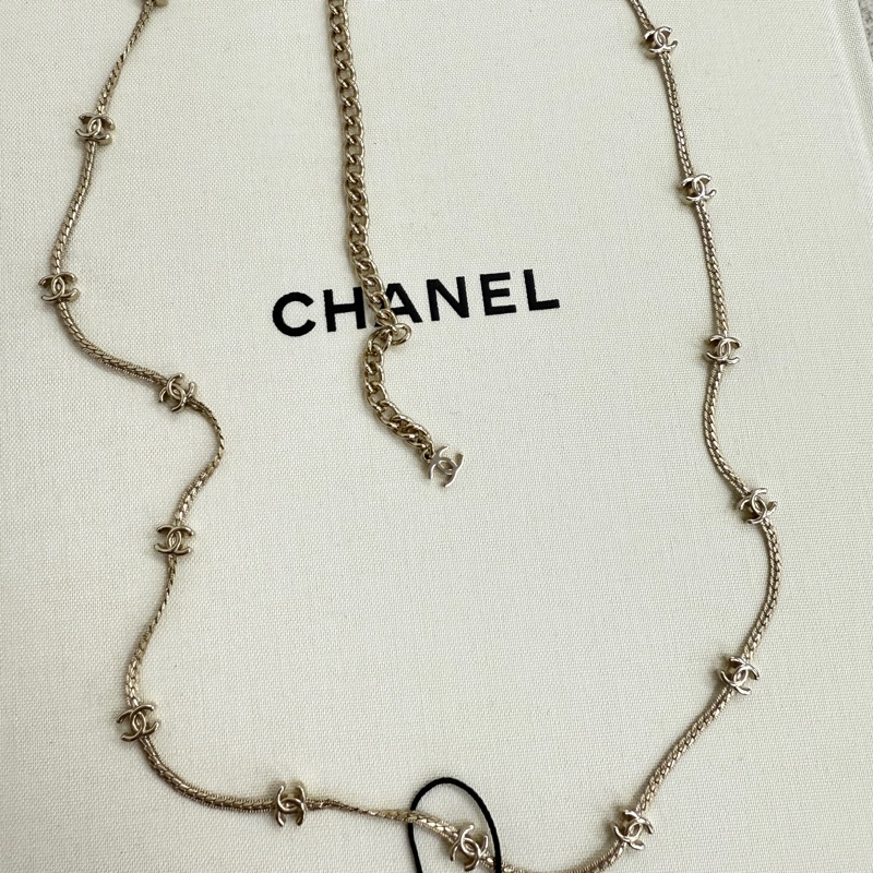 Chanel 香奈兒14花頸鏈淡金色-5