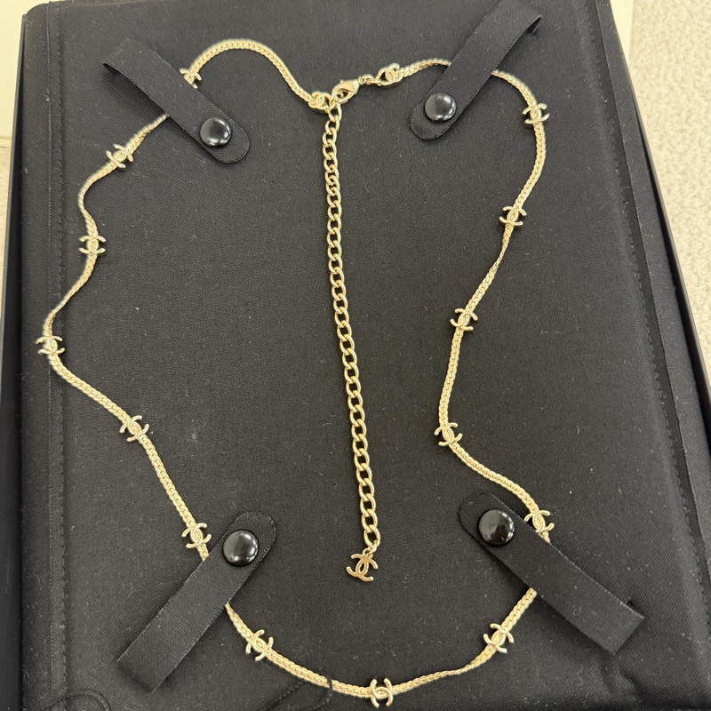 Chanel 香奈兒14花頸鏈淡金色-8