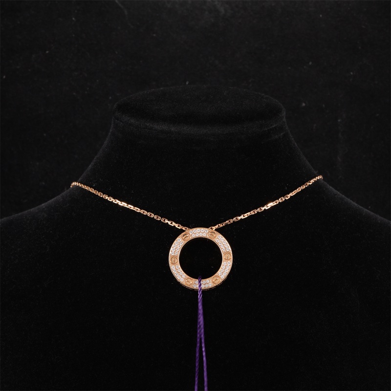 CARTIER(卡地亞) LOVE 18K金 大圓餅滿鑽項鏈 18K玫瑰金/鑽石 項鏈 玫瑰金 18K黃金-0