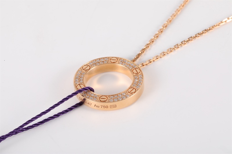 CARTIER(卡地亞) LOVE 18K金 大圓餅滿鑽項鏈 18K玫瑰金/鑽石 項鏈 玫瑰金 18K黃金-1