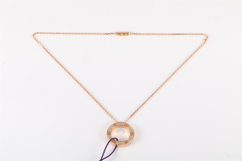 CARTIER(卡地亞) LOVE 18K金 大圓餅滿鑽項鏈 18K玫瑰金/鑽石 項鏈 玫瑰金 18K黃金-5