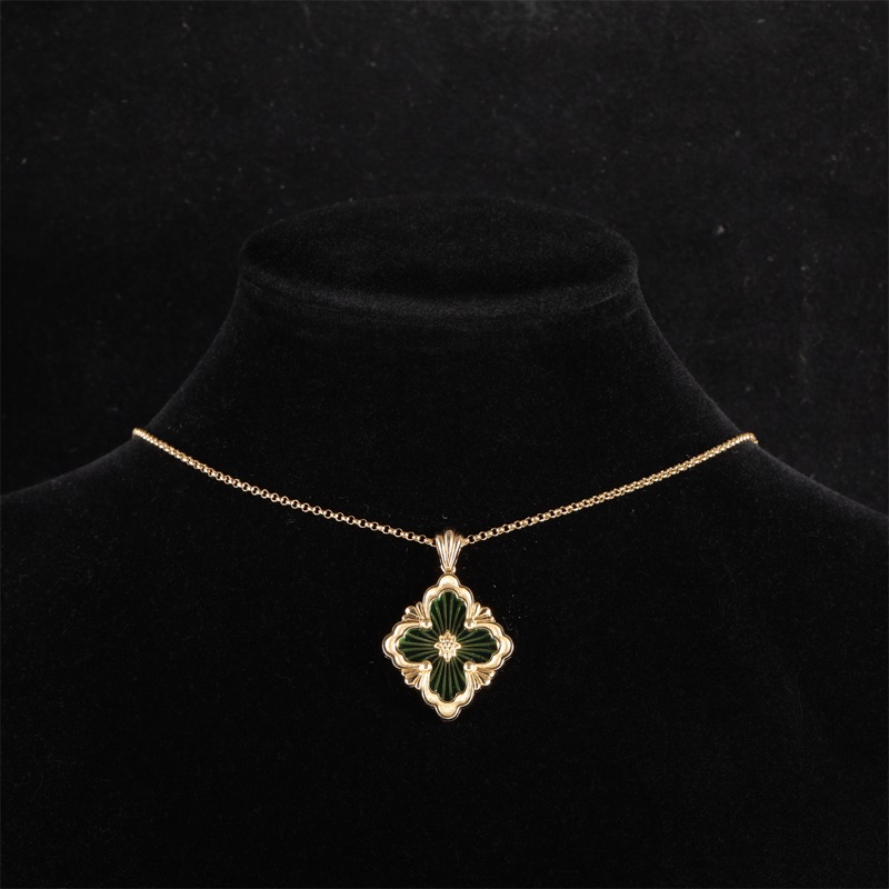 BUCCELLATI（布契拉提）Opera TULLE 花卉圖案 綠色琺瑯 項鏈 (大號） 18K黃金 項鏈 黃金-0