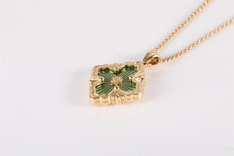 BUCCELLATI（布契拉提）Opera TULLE 花卉圖案 綠色琺瑯 項鏈 (大號） 18K黃金 項鏈 黃金-2