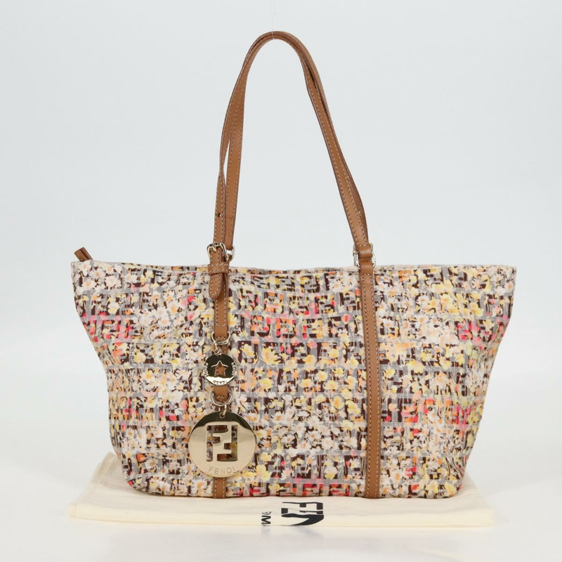 【日本直送】FENDI Zucchino 帆布手提包 米色金色 正品 122885V-11