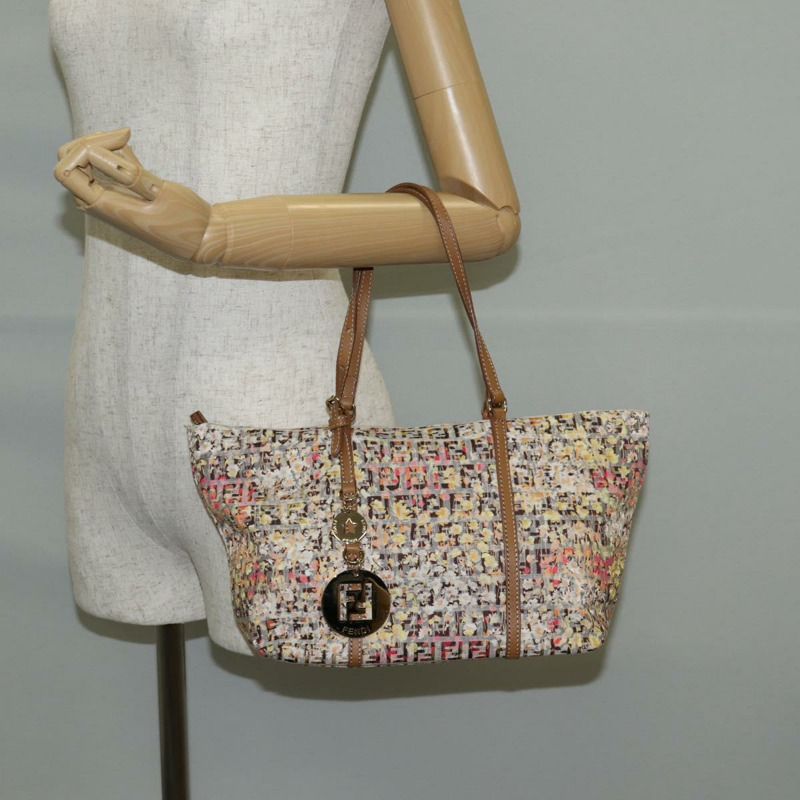 【日本直送】FENDI Zucchino 帆布手提包 米色金色 正品 122885V-21