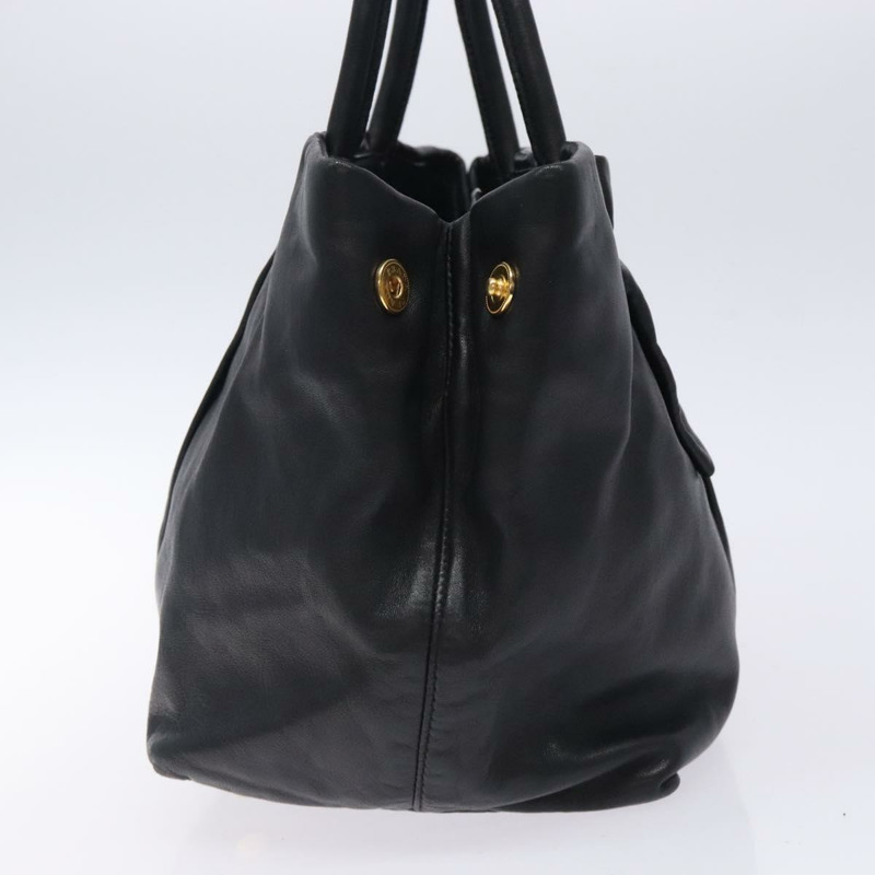 【日本直送】PRADA 緞帶手提包 皮革 黑金色 正品 yk18879-2