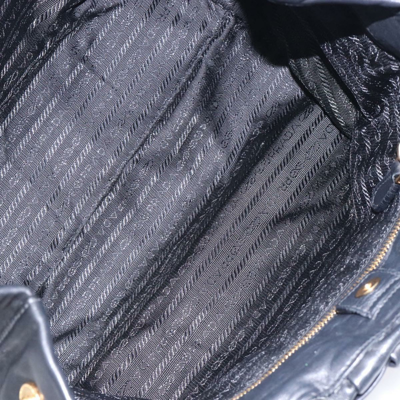 【日本直送】PRADA 緞帶手提包 皮革 黑金色 正品 yk18879-9