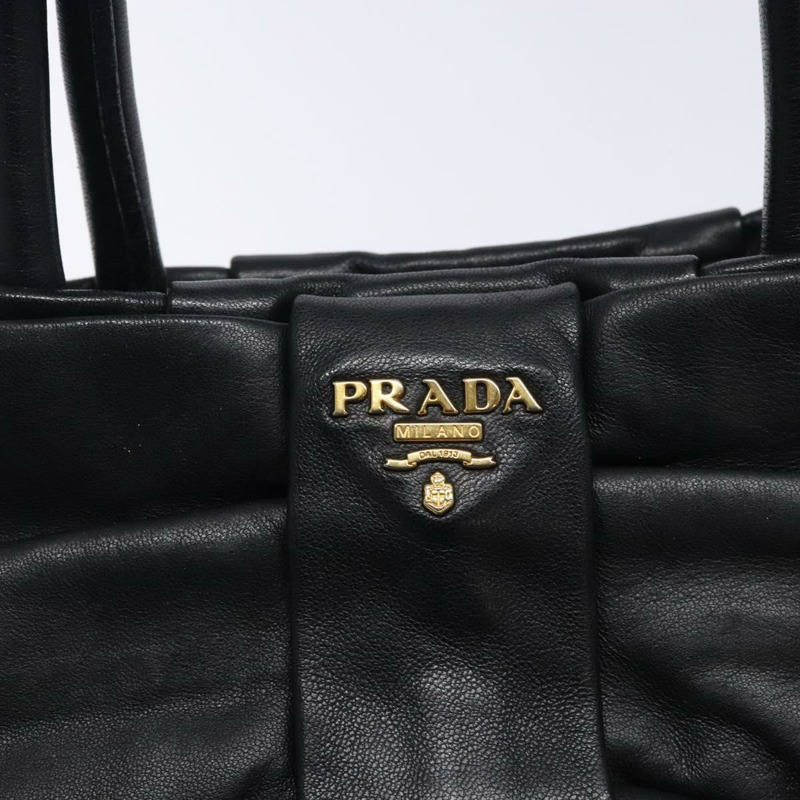 【日本直送】PRADA 緞帶手提包 皮革 黑金色 正品 yk18879-16
