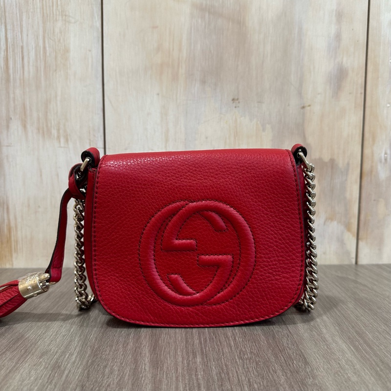 Gucci 323190 紅色牛皮流蘇斜背包 SoHo-1