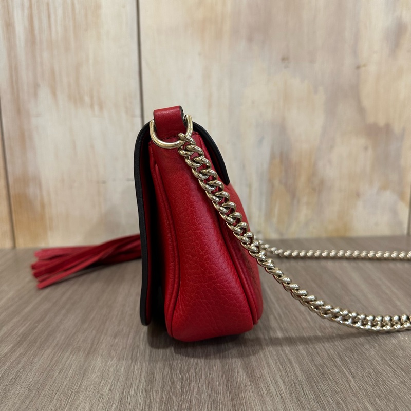 Gucci 323190 紅色牛皮流蘇斜背包 SoHo-2