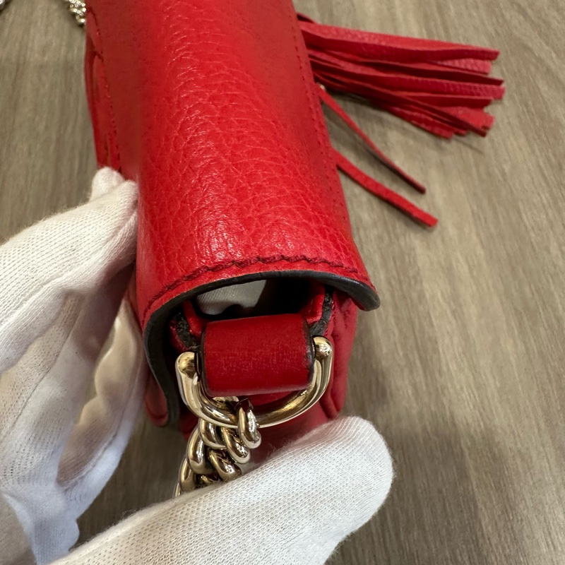 Gucci 323190 紅色牛皮流蘇斜背包 SoHo-14
