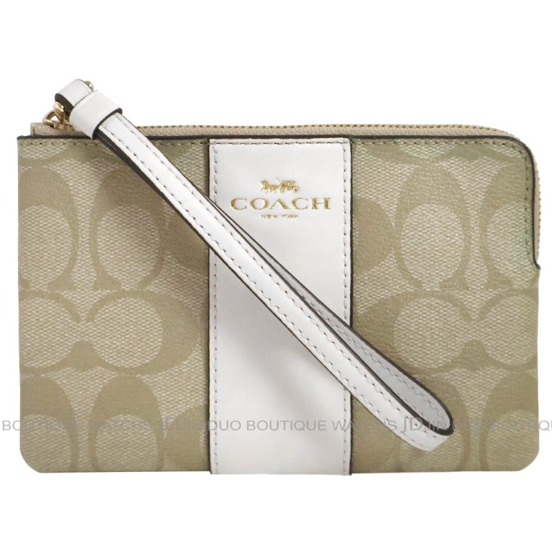 金鐸精品~2468 COACH 蔻馳 F58035卡其白色PVC經典C-LOGO圖紋小手拿包 全新品-0