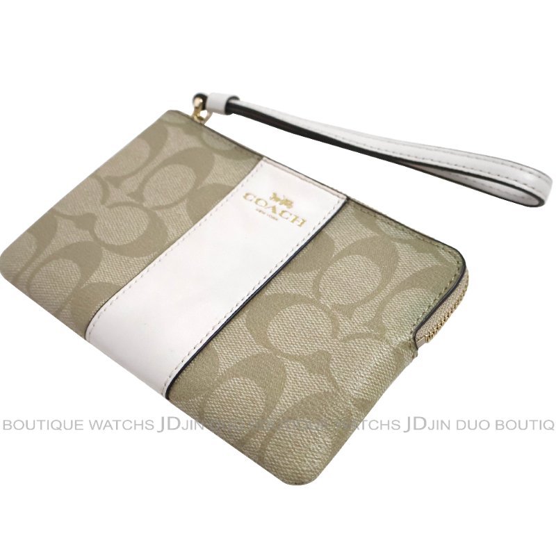 金鐸精品~2468 COACH 蔻馳 F58035卡其白色PVC經典C-LOGO圖紋小手拿包 全新品-4