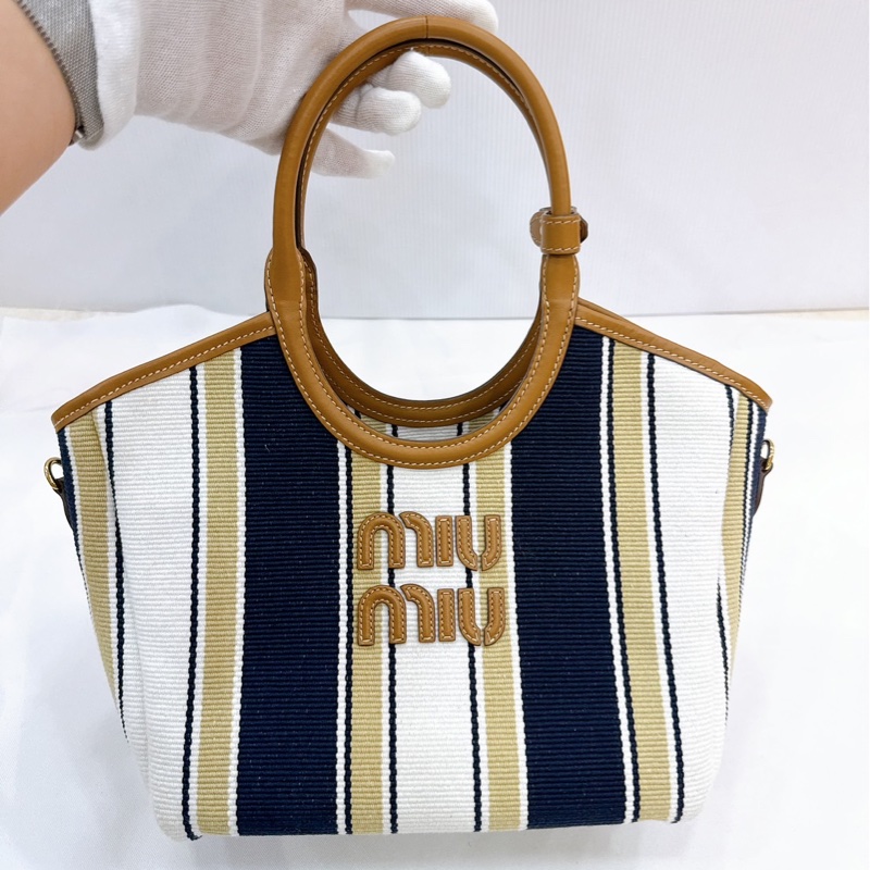 莉亞精品♡ Miumiu 條紋托特包 99新-5
