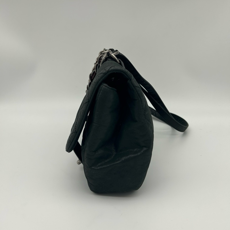 「JL精品代購」香奈兒2way珠光牛皮墨綠雙銀扣拼皮郵差劍橋包-3